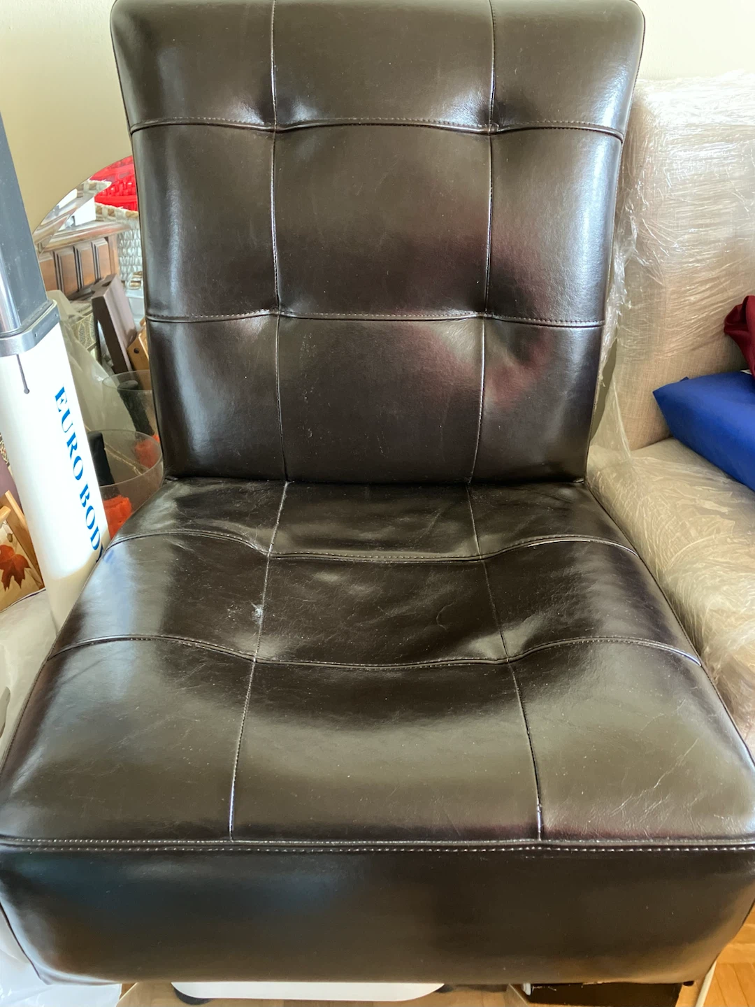 Dark Brown Tufted Faux Leather Armless Chair-Legs removed - photo 2