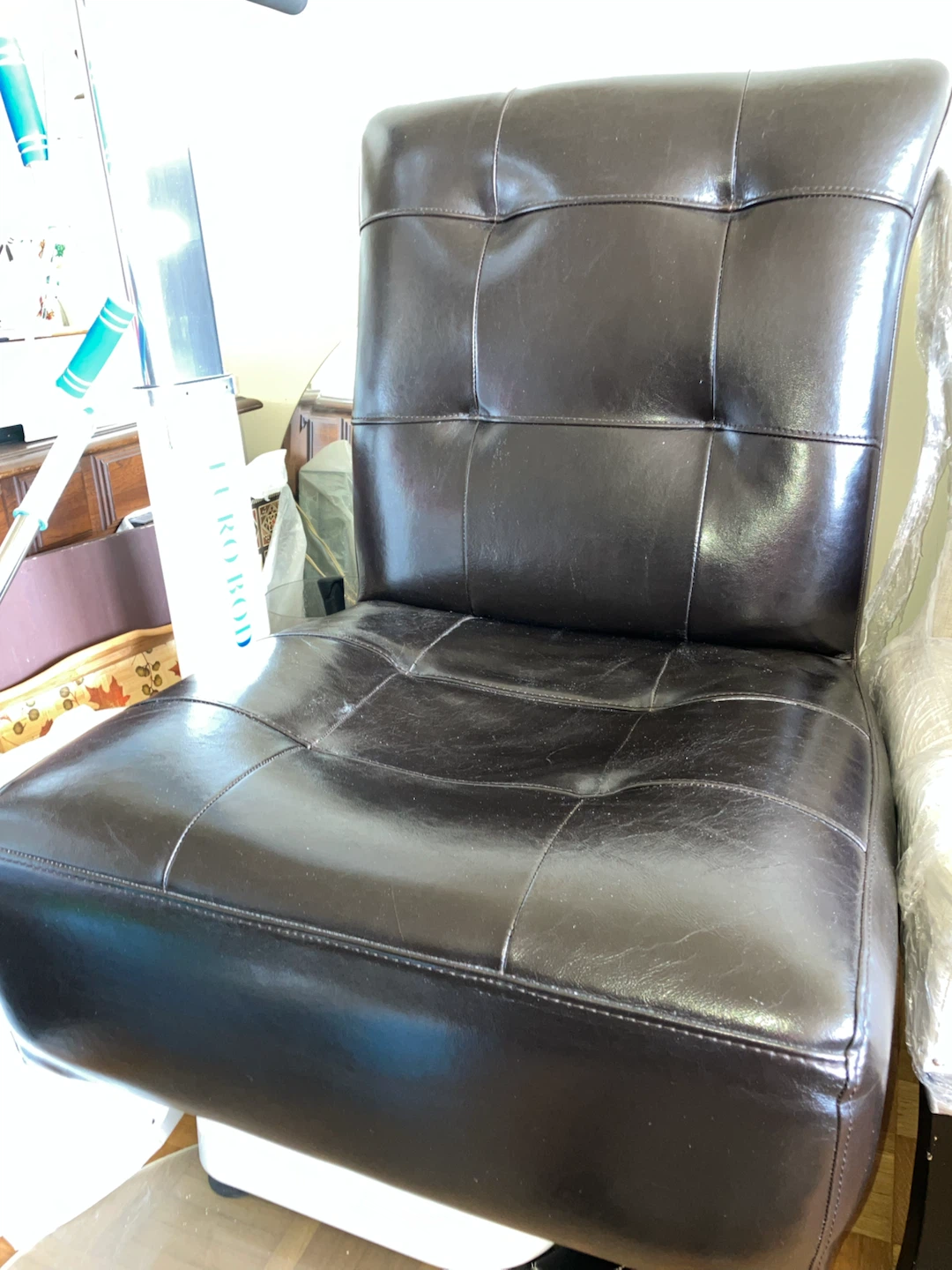 Dark Brown Tufted Faux Leather Armless Chair-Legs removed - photo 3