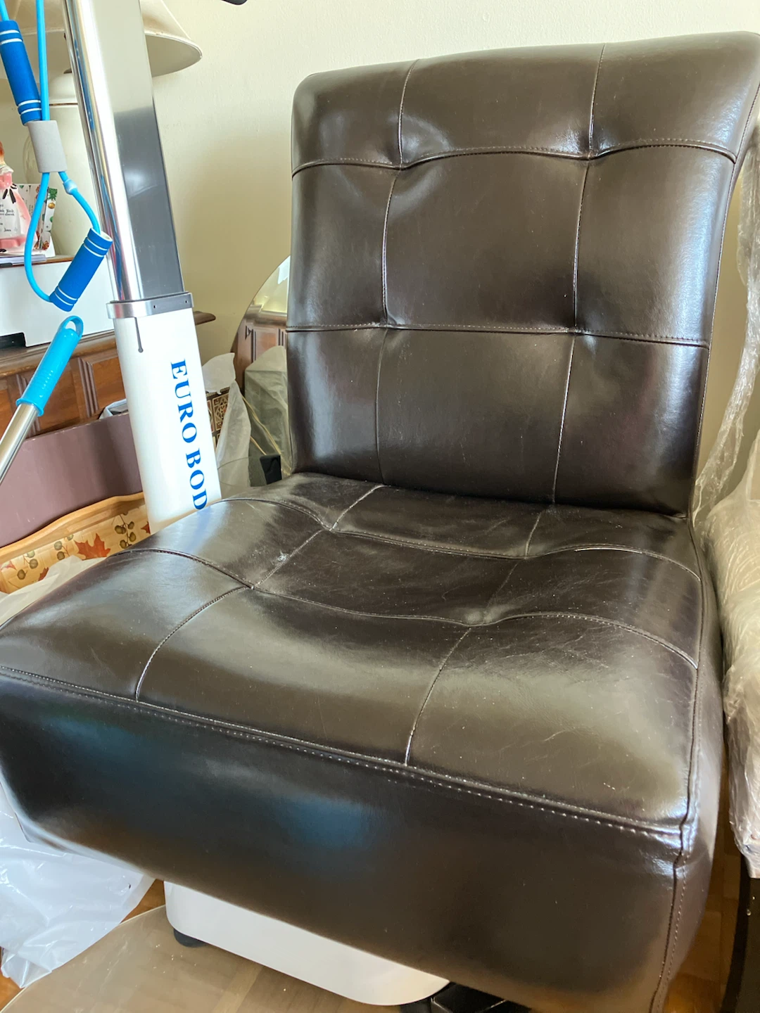 Dark Brown Tufted Faux Leather Armless Chair-Legs removed - photo 4