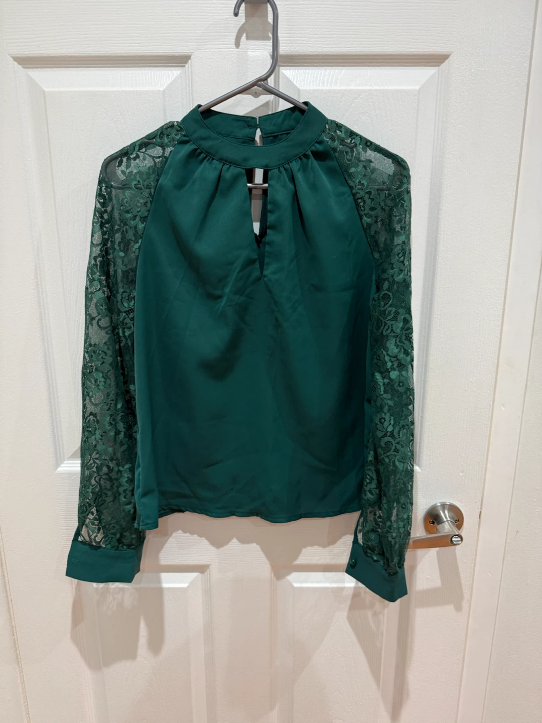 Green Lace Sleeve Blouse- size S