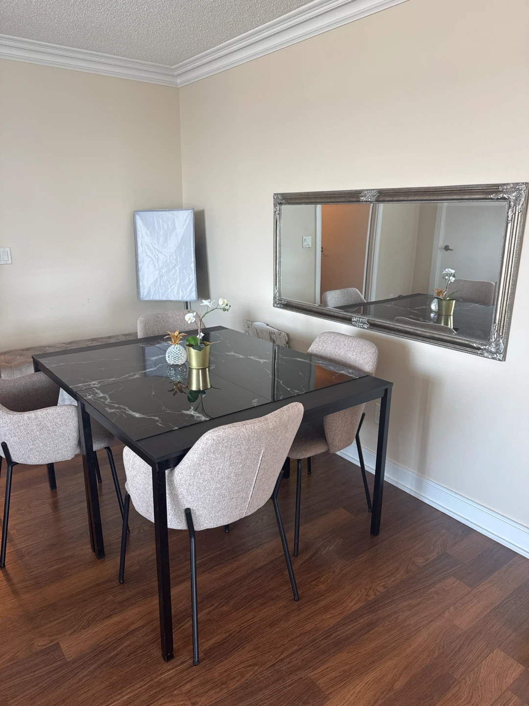 Black Marble Dining Table with 4 Chairs