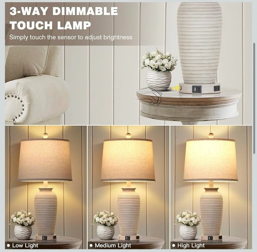 New 25" Farmhouse Table Lamps with Charge Ports Set of 2 - photo 2