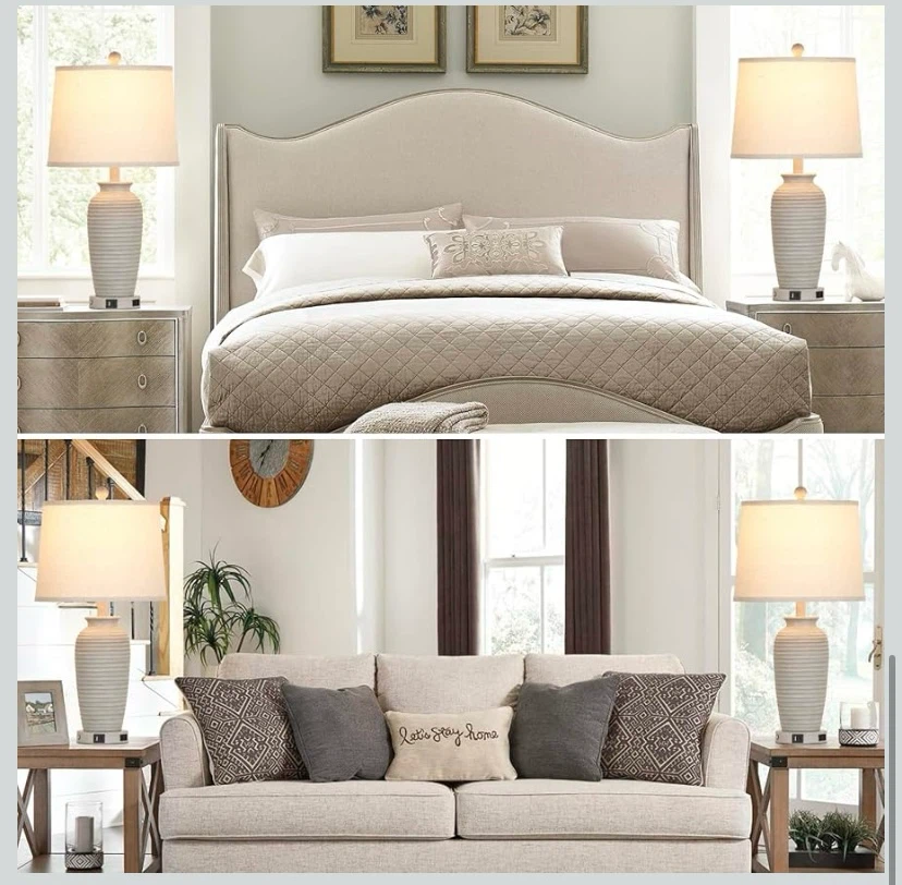 New 25" Farmhouse Table Lamps with Charge Ports Set of 2 - photo 4