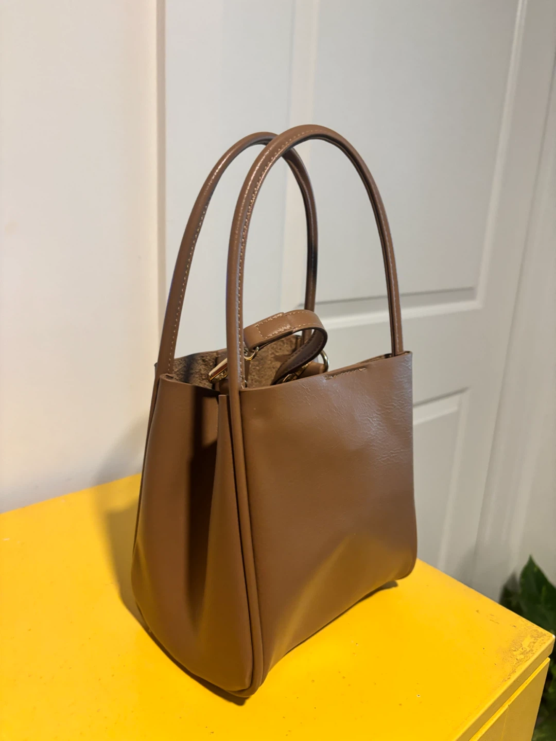 Brown Faux Leather Tote Bag