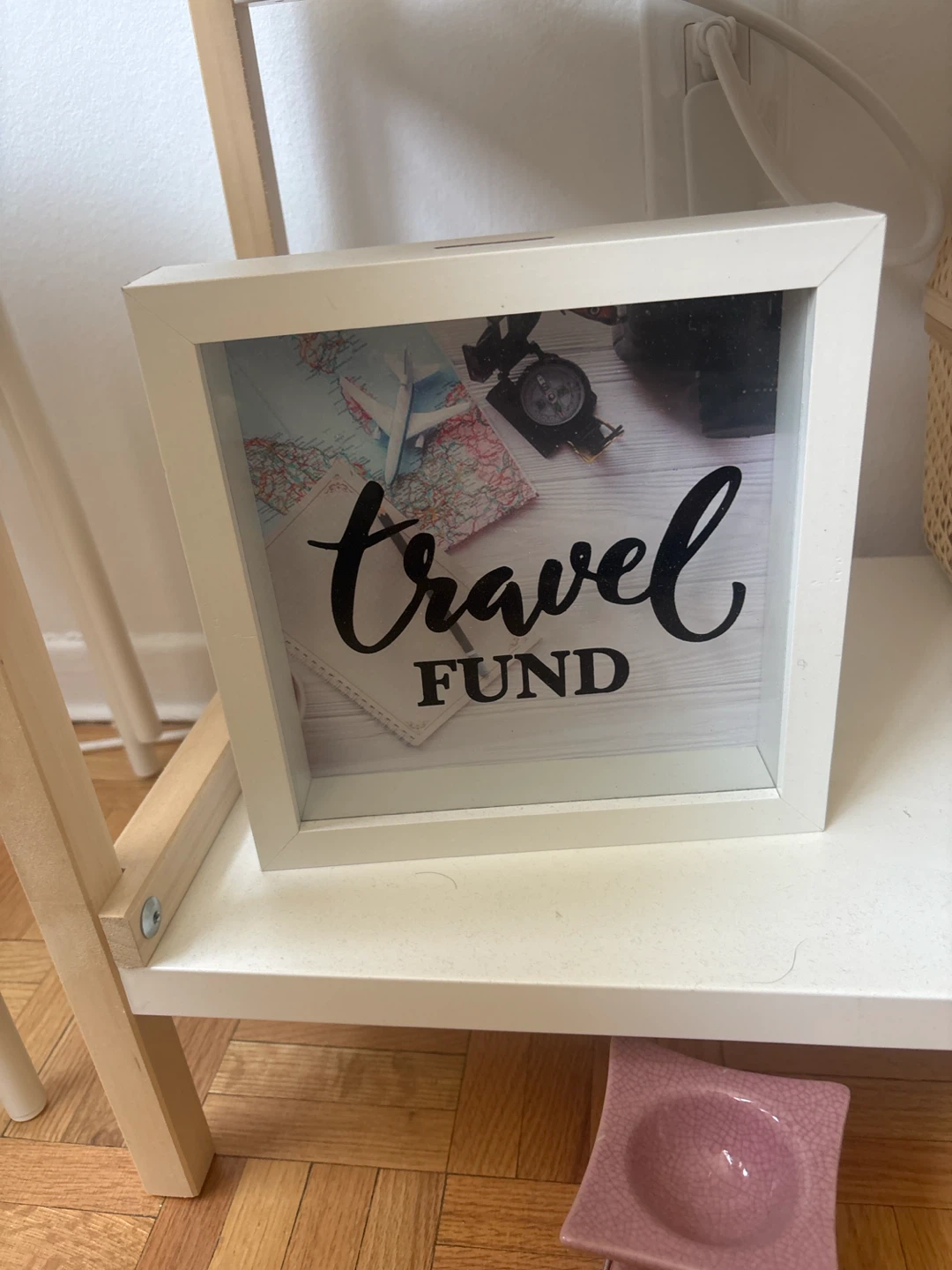 White Travel Fund Shadow Box Money Bank