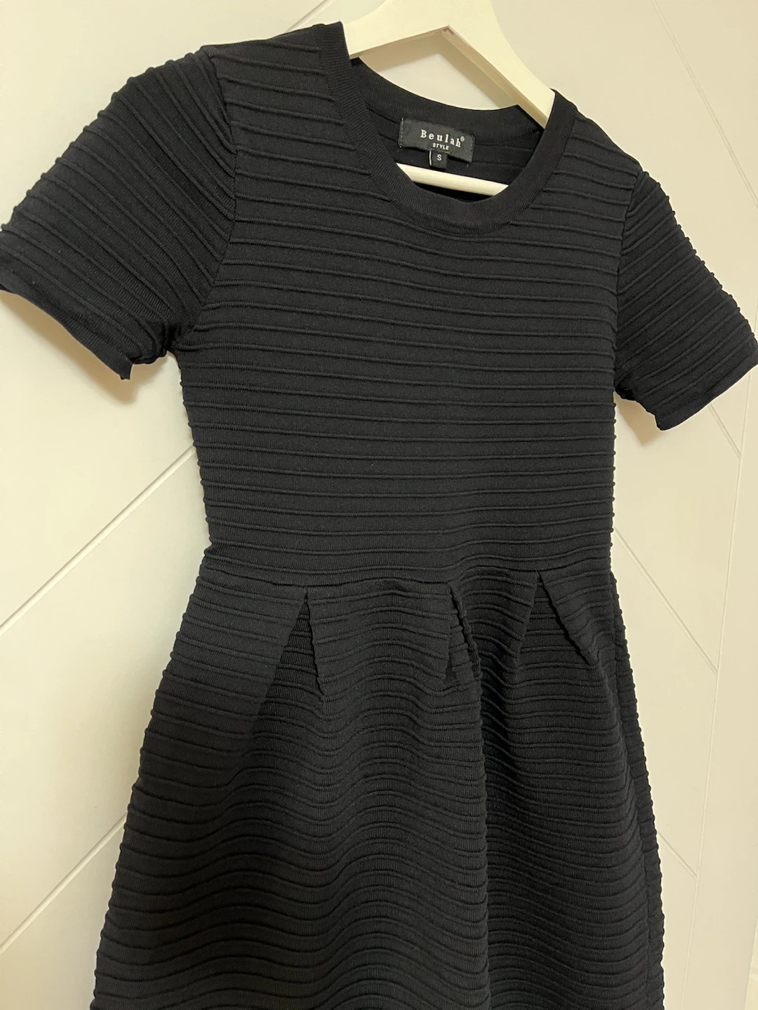 Beulah Style Black Textured Fit & Flare Dress