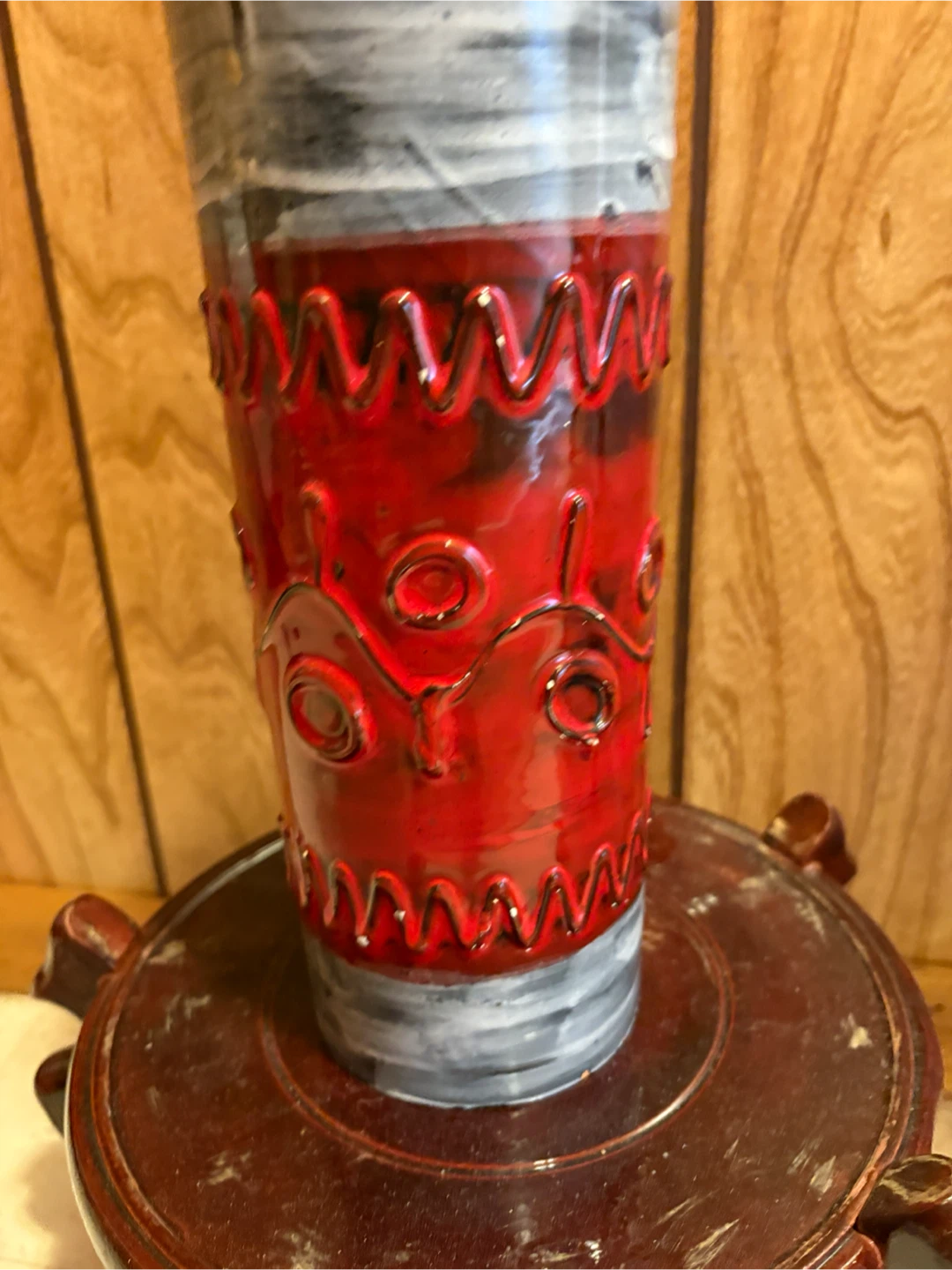 Red Ceramic Vase with Textured Design - photo 2