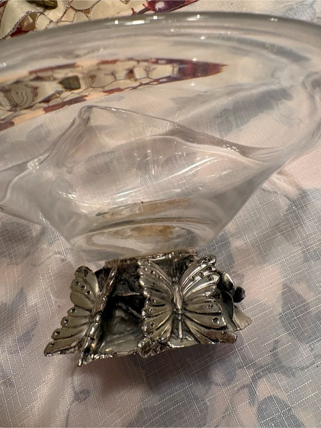 Crystal Clear Serving Bowl with Silver Butterfly Base