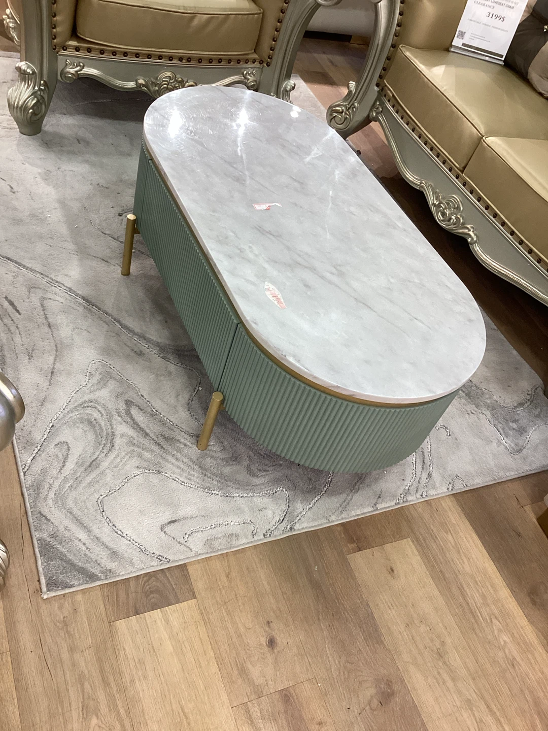 Oval Coffee Table with Marble Top