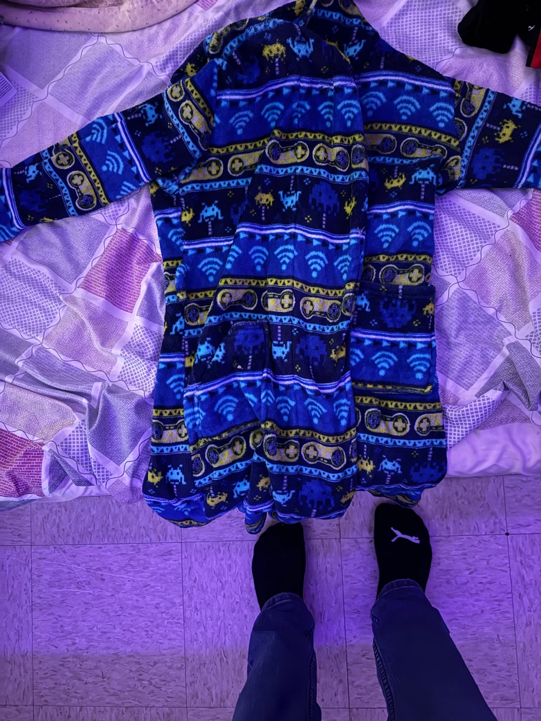 Blue Fleece Robe - Gaming Pattern