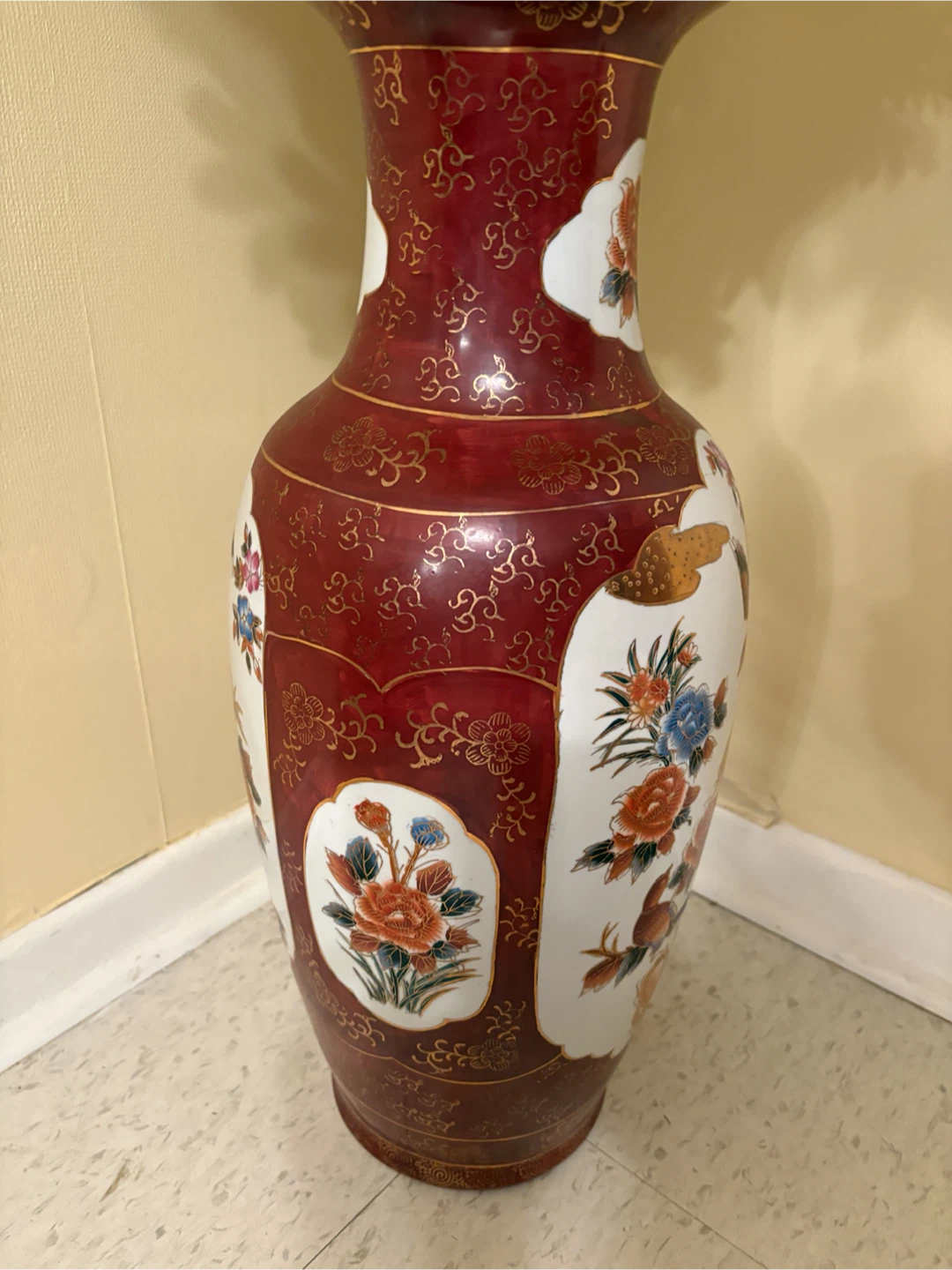 Large Decorative Vase with Floral and Bird Motif - photo 2