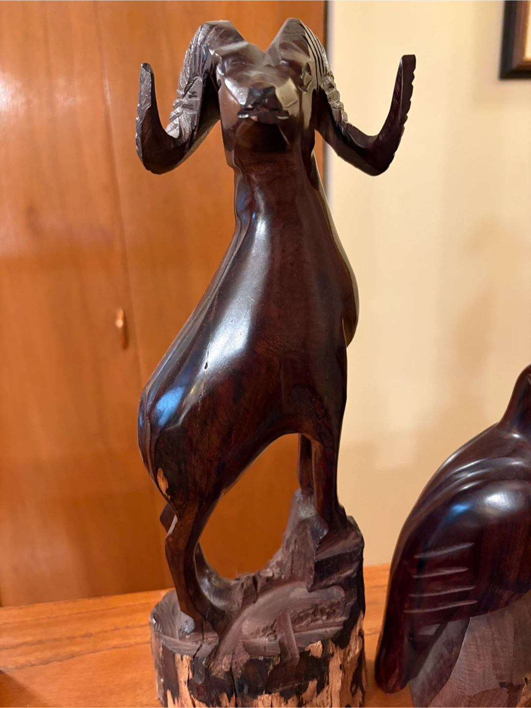 Carved Wooden Animal Figurines (Pelican, Ram, Bird) - photo 3
