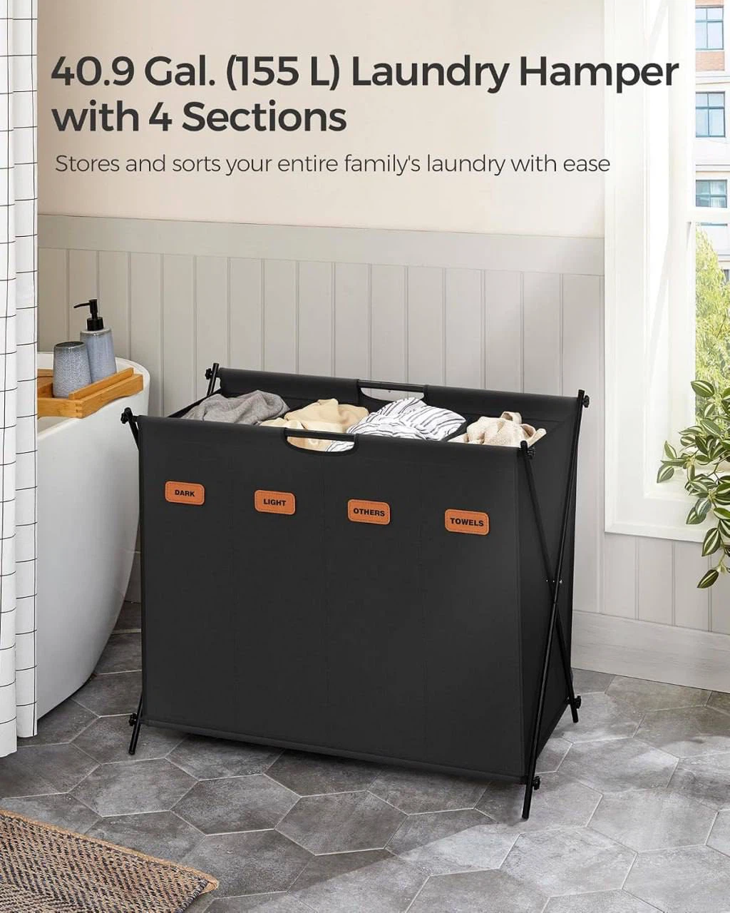 SONGMICS 40.9 Gal Laundry Hamper with 4 Sections - photo 2