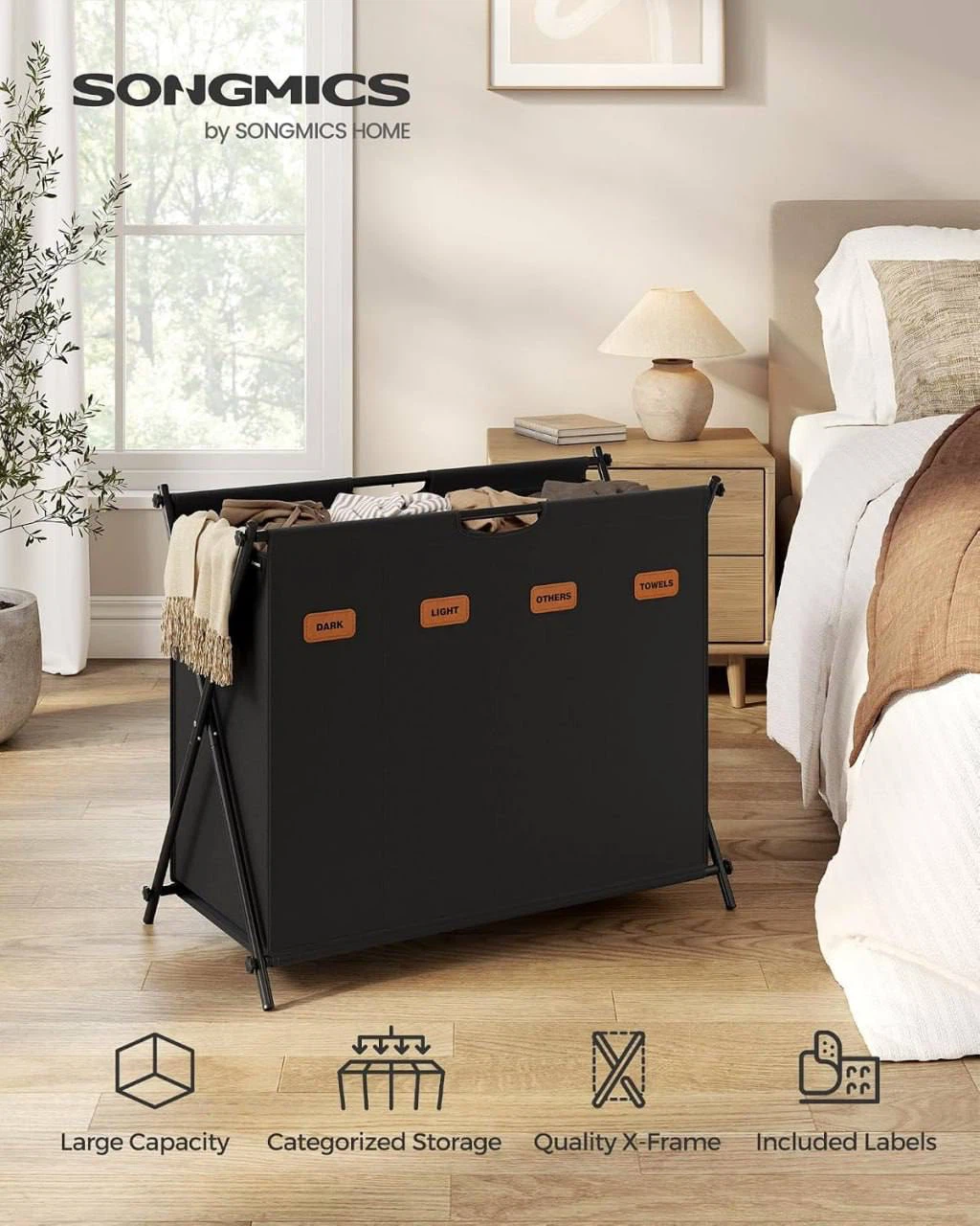 SONGMICS 40.9 Gal Laundry Hamper with 4 Sections - photo 3
