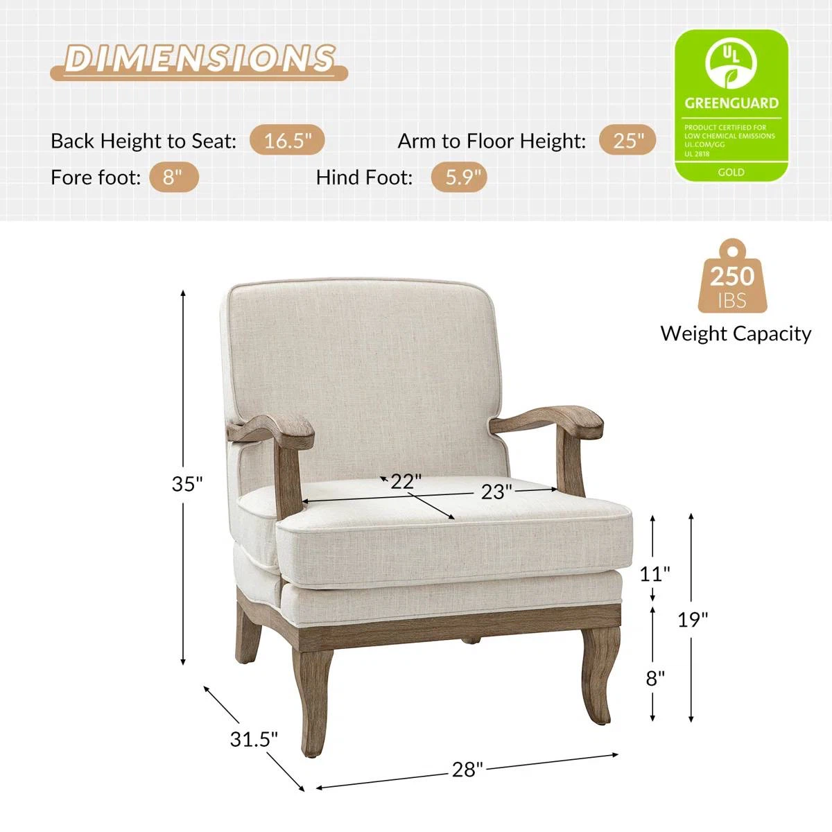Amilio 28” Farmhouse Armchair – Ivory - photo 2