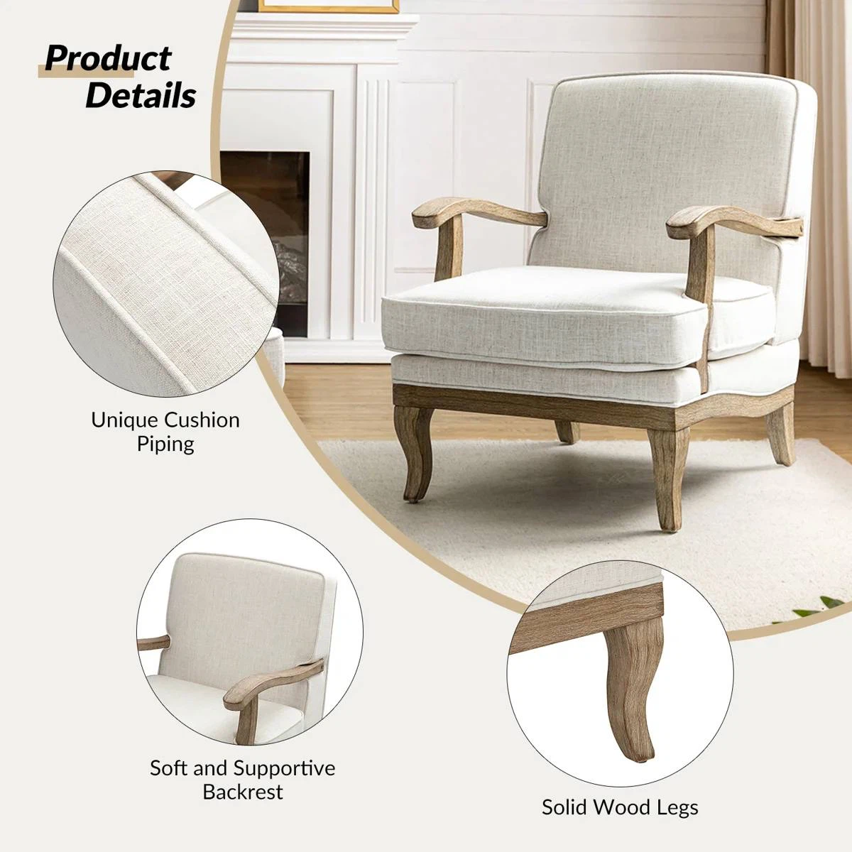 Amilio 28” Farmhouse Armchair – Ivory - photo 3