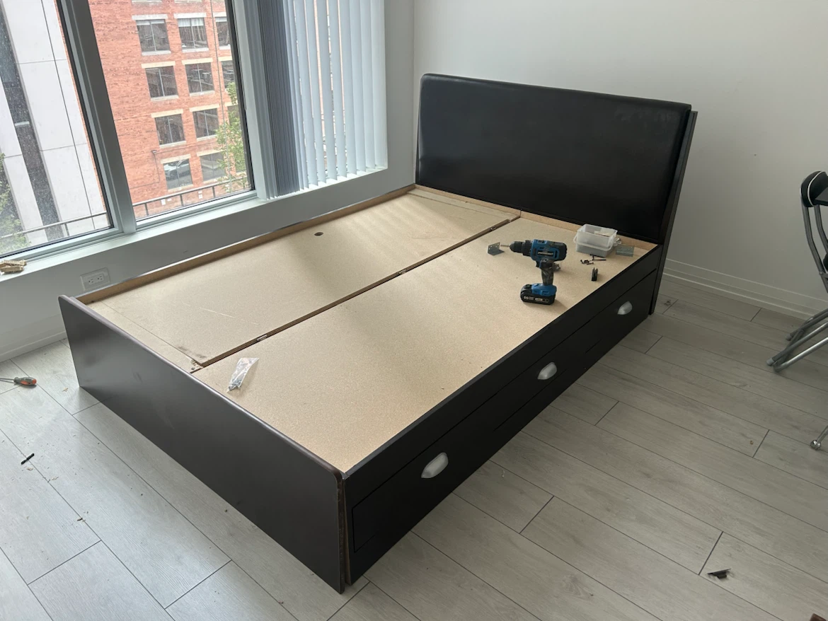 Queen Dark Brown Bed Frame with Storage Drawers - photo 2