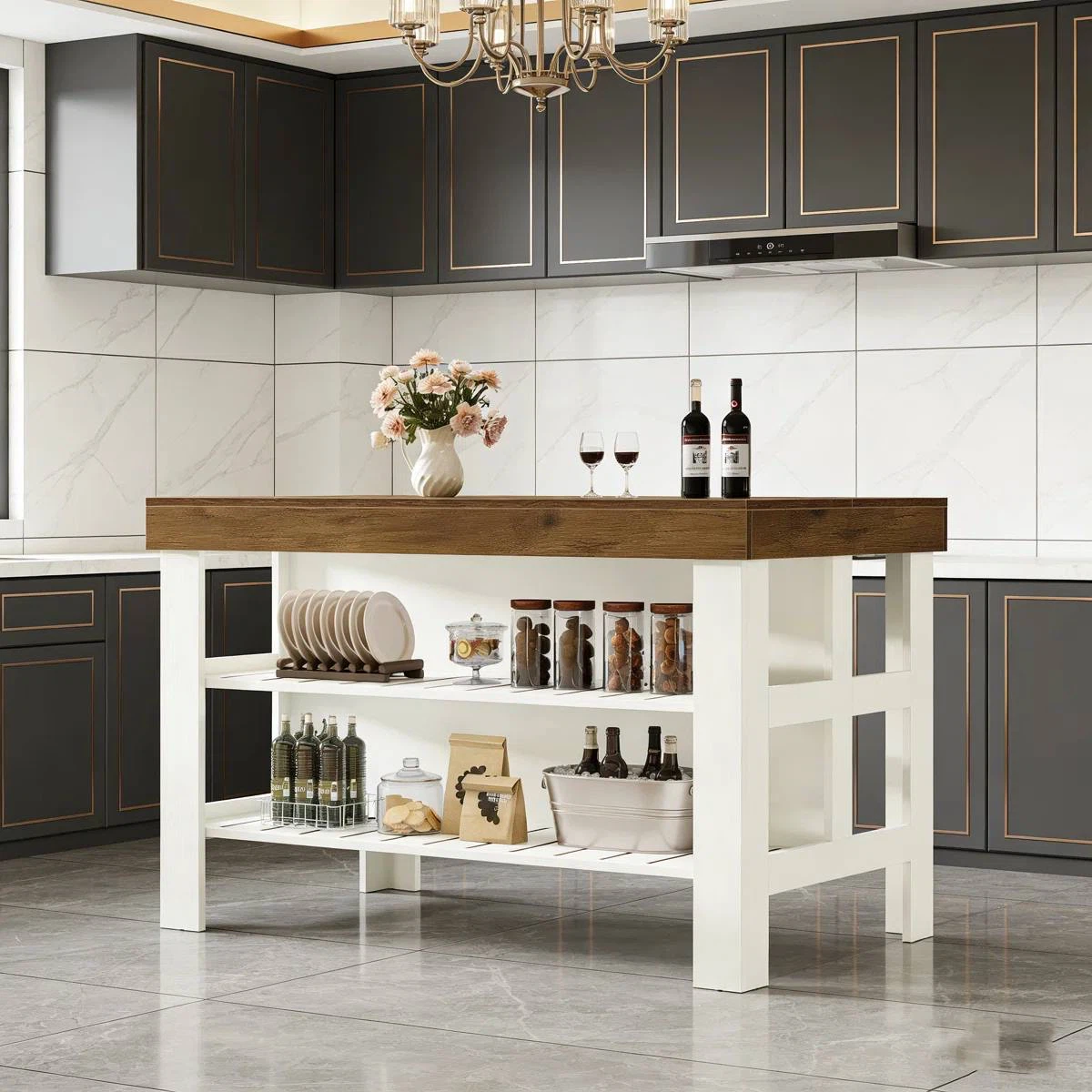 Kitchen Island with Storage Shelves – White - photo 2