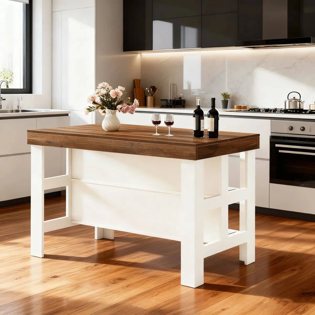 Kitchen Island with Storage Shelves – White - photo 3