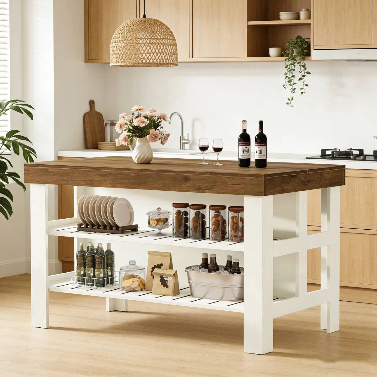 Kitchen Island with Storage Shelves – White - photo 4