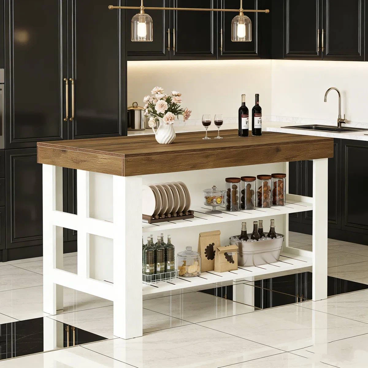 Kitchen Island with Storage Shelves – White - photo 5