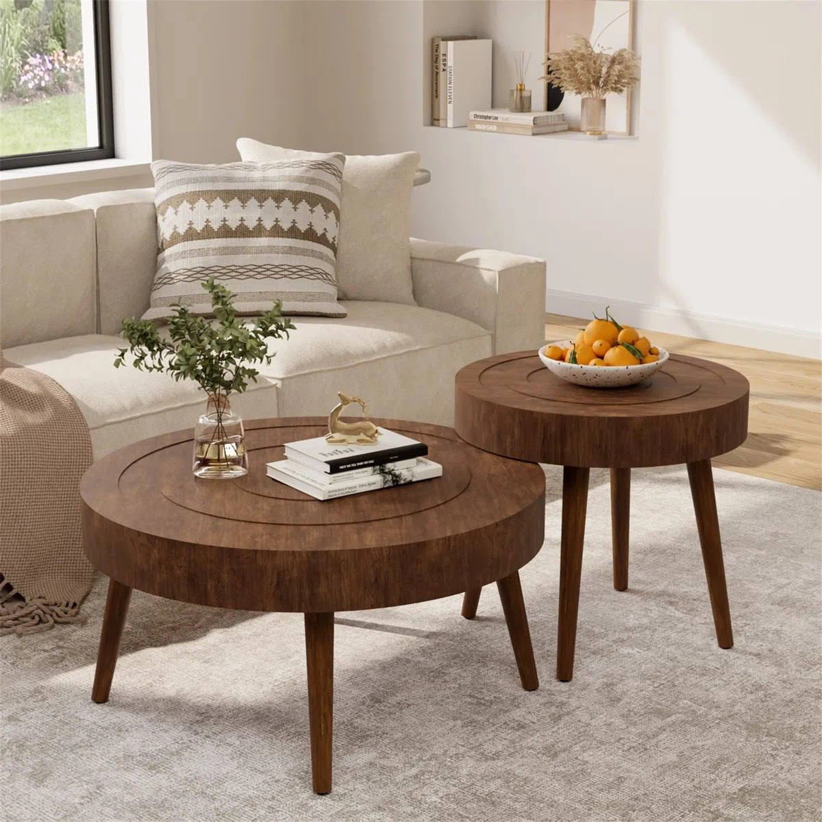 Set of 2 Round Wood Coffee Tables