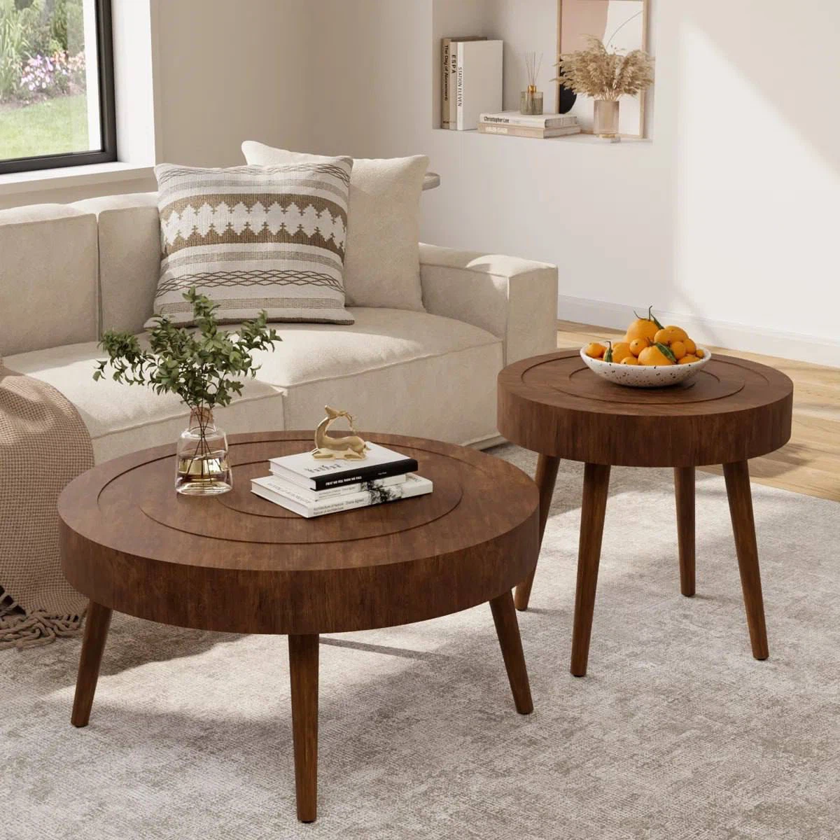 Set of 2 Round Wood Coffee Tables - photo 2