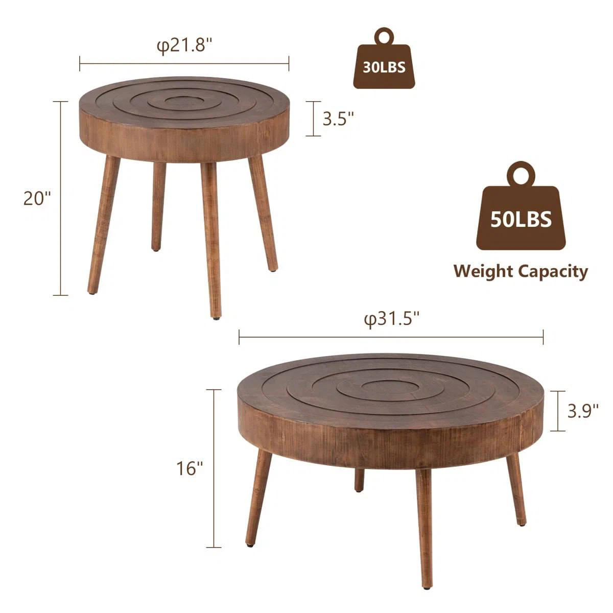 Set of 2 Round Wood Coffee Tables - photo 5