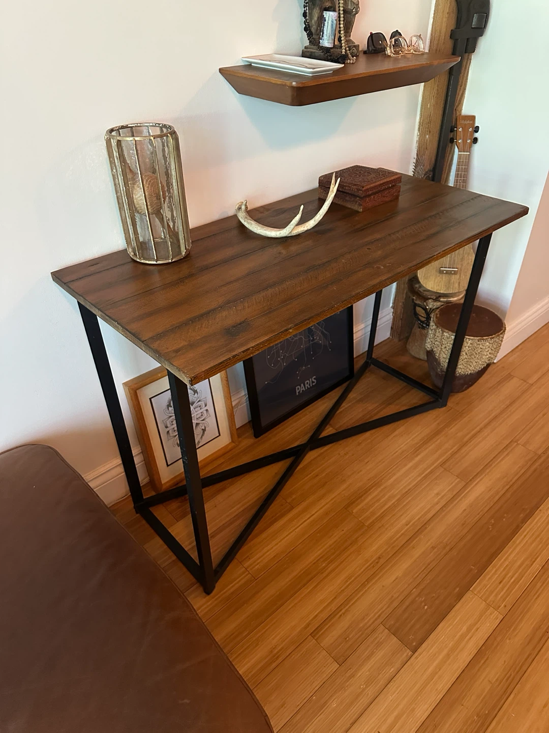 VINTAGE DARK PINE RECLAIMED WOOD CONSOLE TABLE OFFICE DESK
