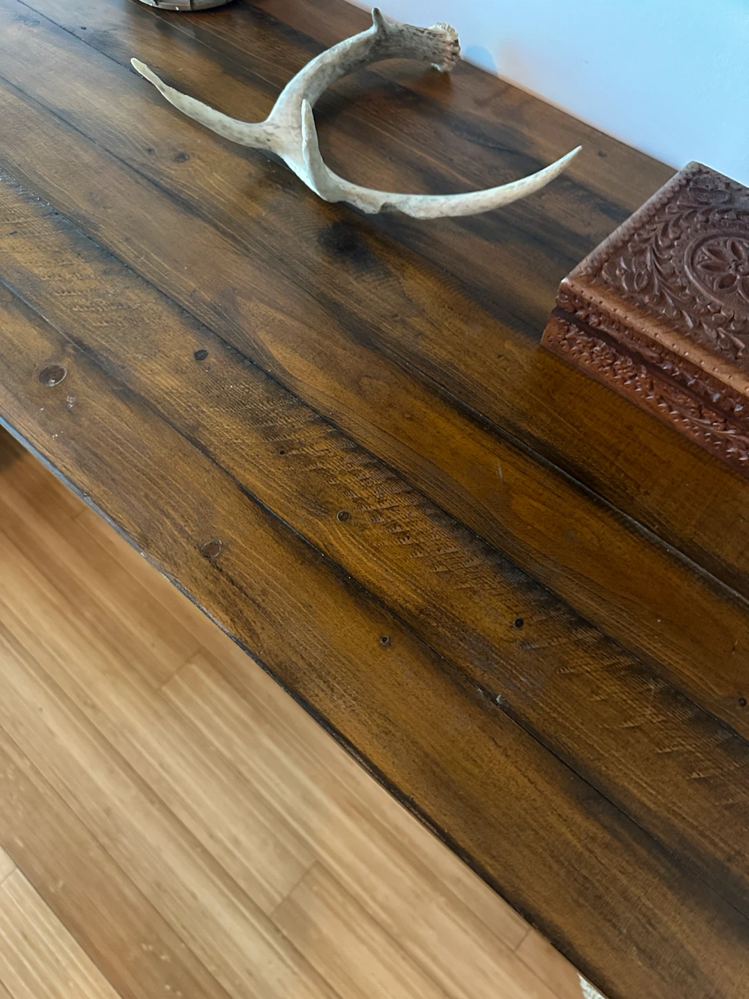 VINTAGE DARK PINE RECLAIMED WOOD CONSOLE TABLE OFFICE DESK - photo 3