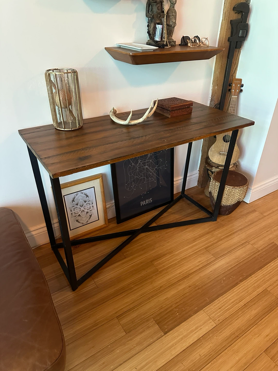 VINTAGE DARK PINE RECLAIMED WOOD CONSOLE TABLE OFFICE DESK - photo 5