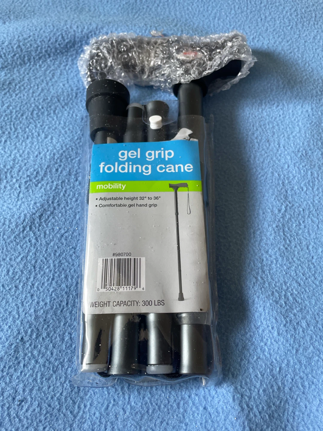 Gel Grip Folding Cane - Adjustable Height 32" to 36"