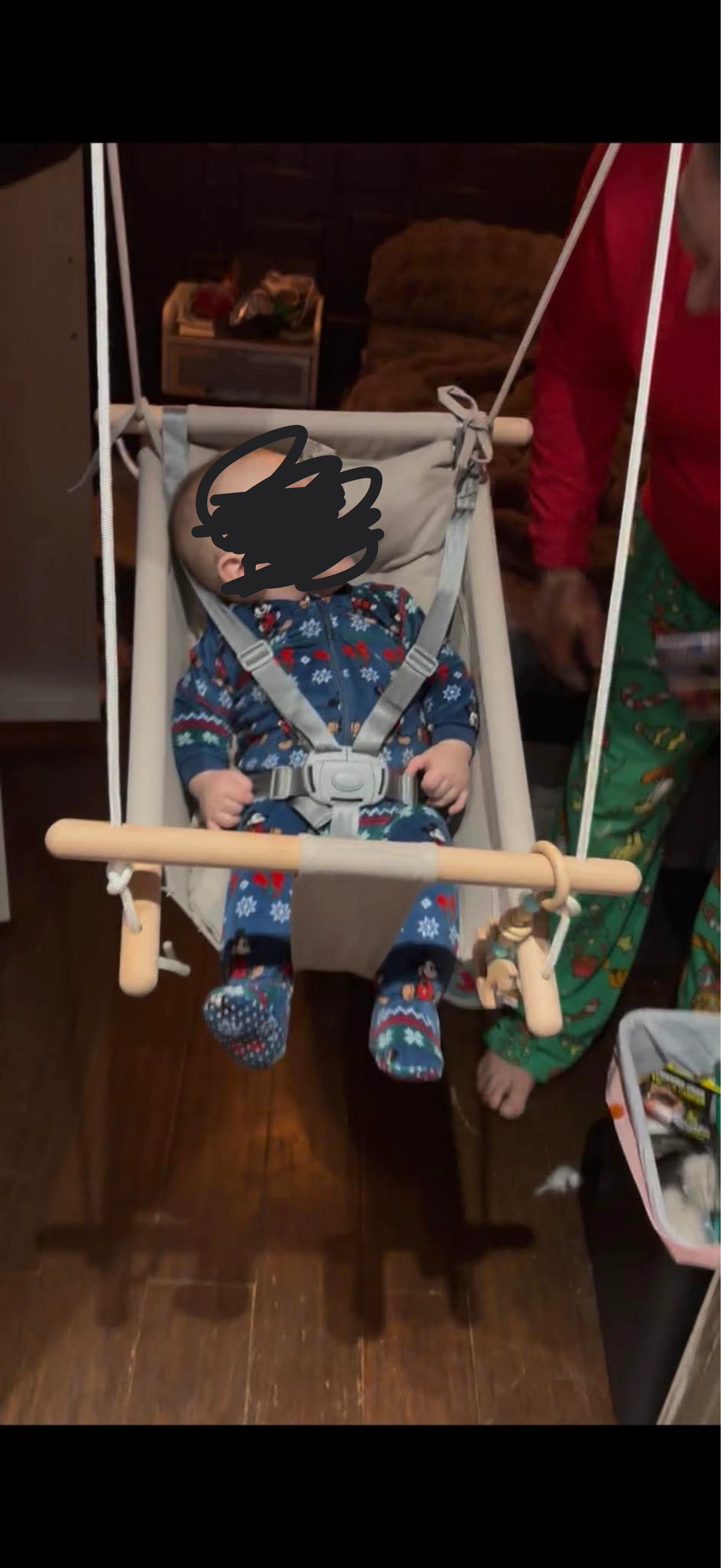 Balançoire intérieur pour bébé en tissu et bois
