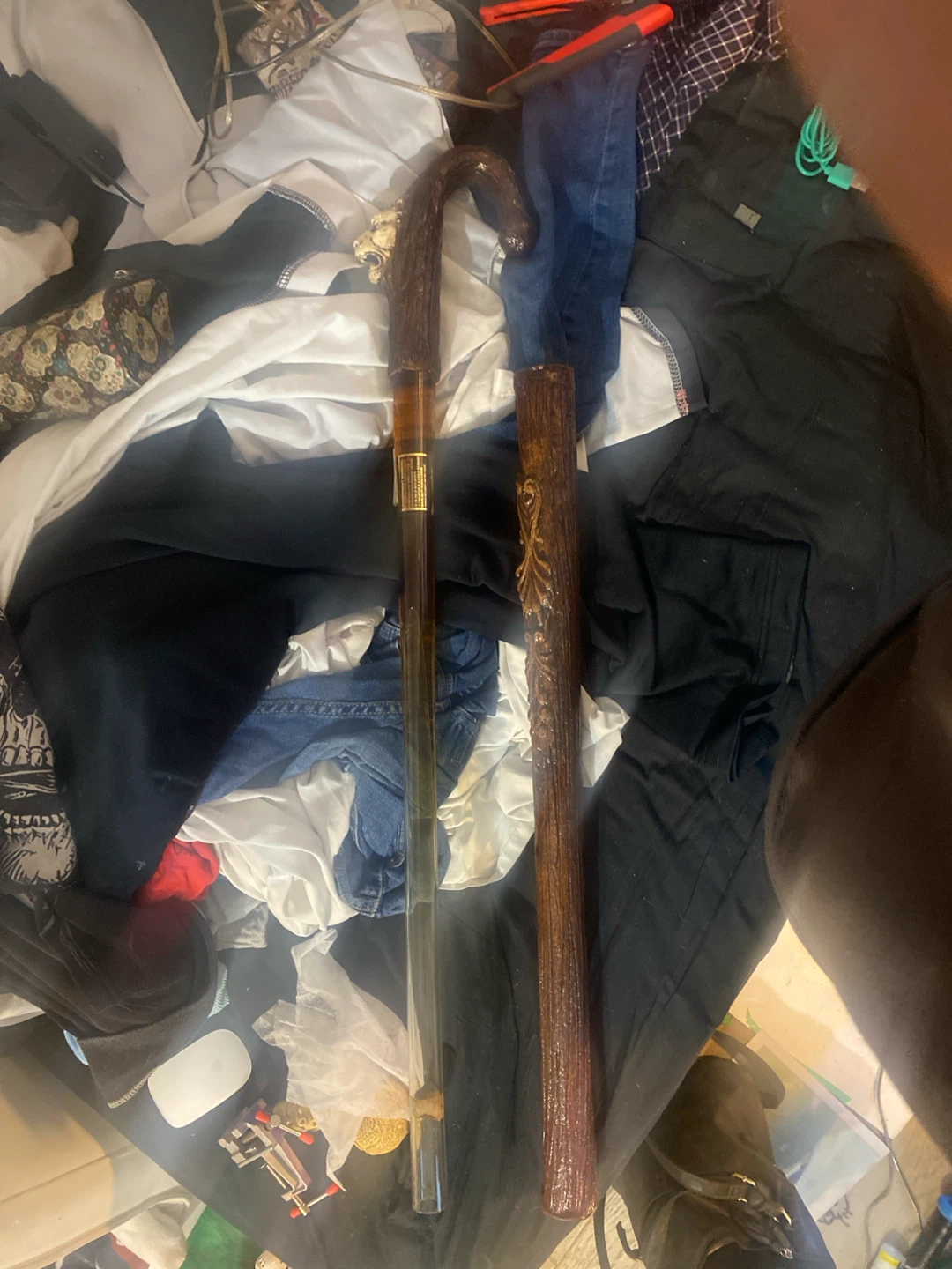 vintage hand carved lions head walking stick - photo 3