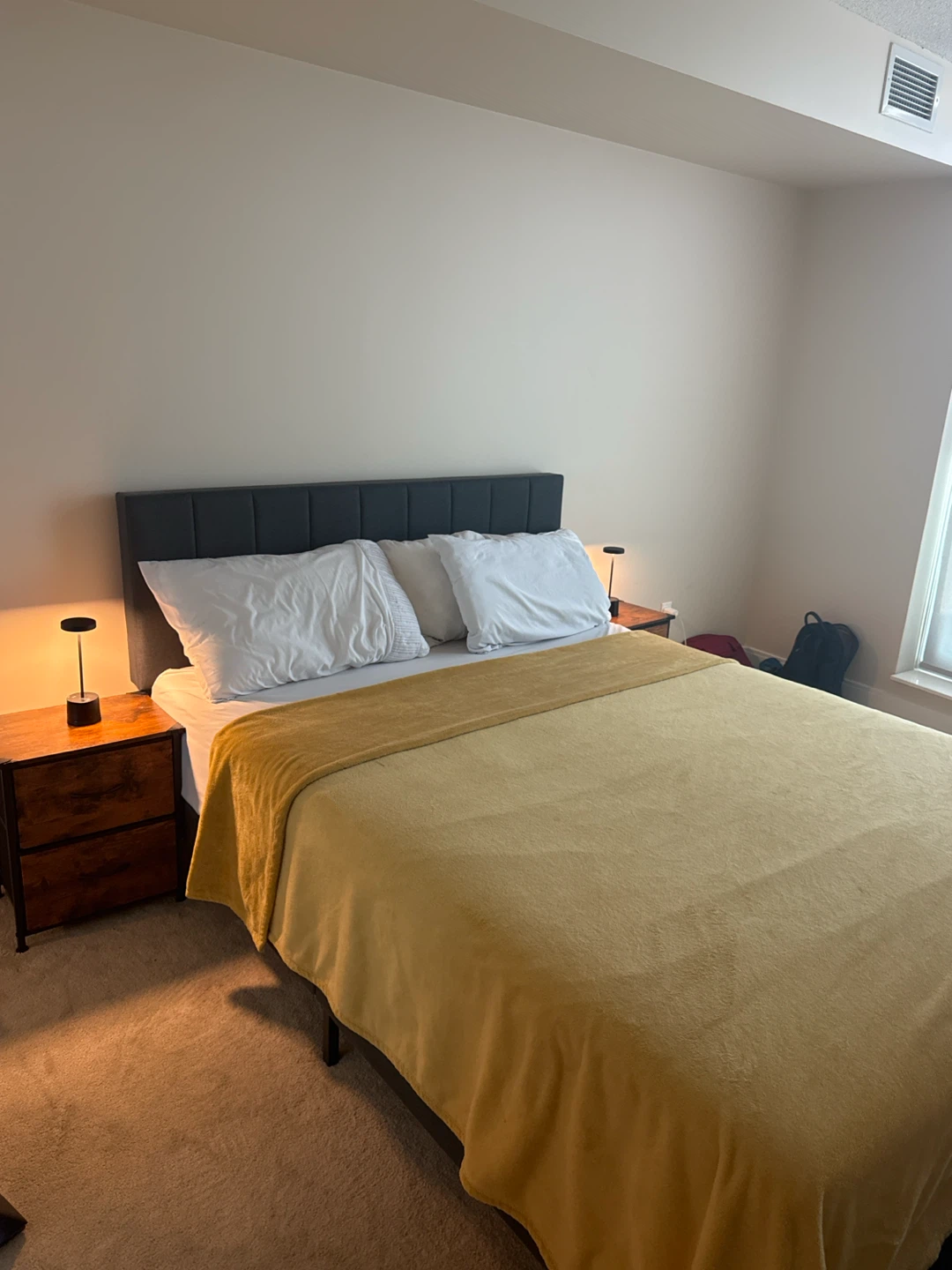 Full bed queen size bed with side table