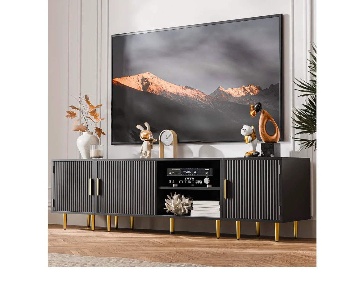 Black Media Console with Fluted Doors