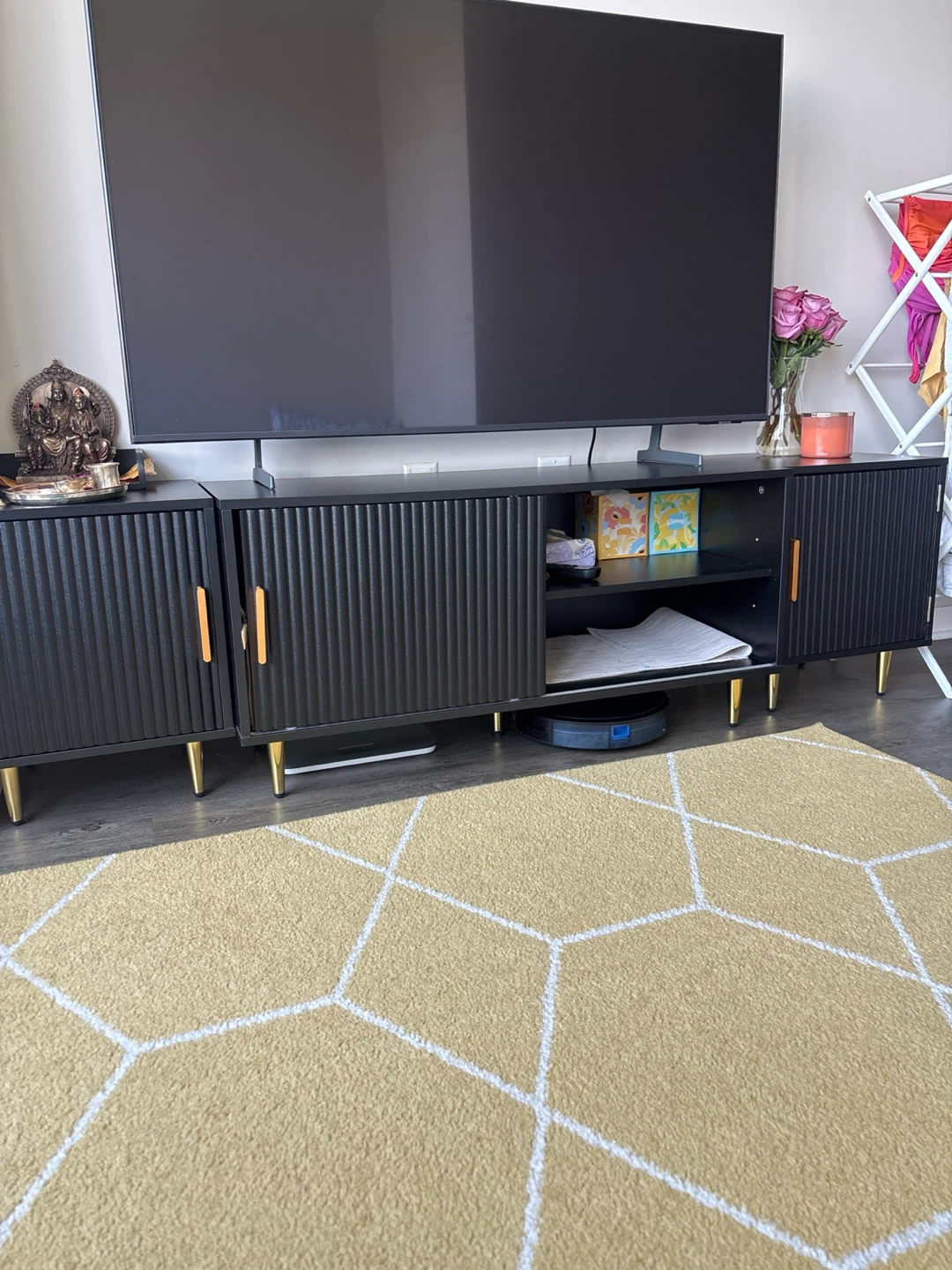 Black Media Console with Fluted Doors - photo 2