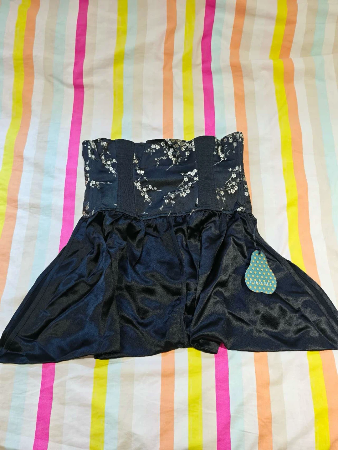 CIAOSEA Black Strapless Corset Top with Floral Design
