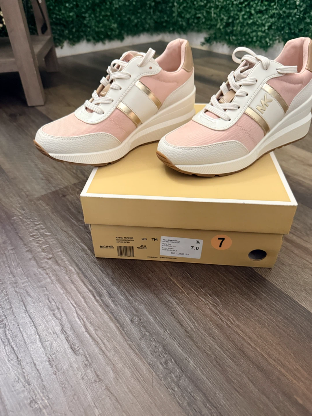 Michael Kors Mabel Wedge Trainers - Pink/White/Gold - Size 7