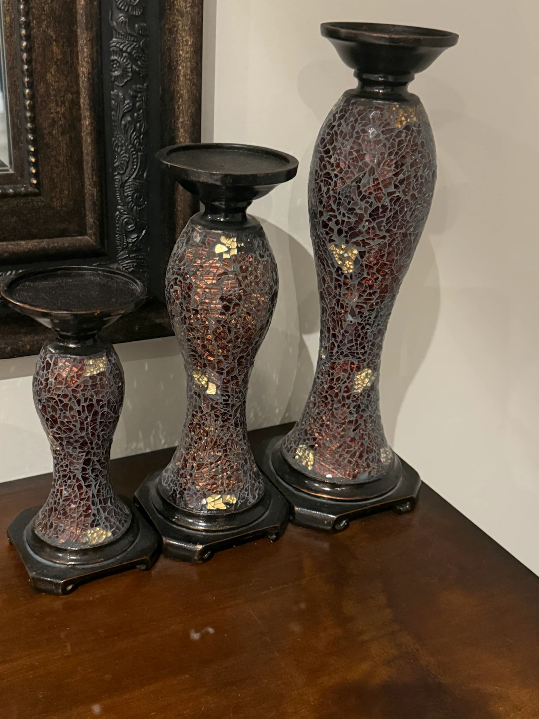 Set of 3 beautiful Mosaic Pillar Candle Holders