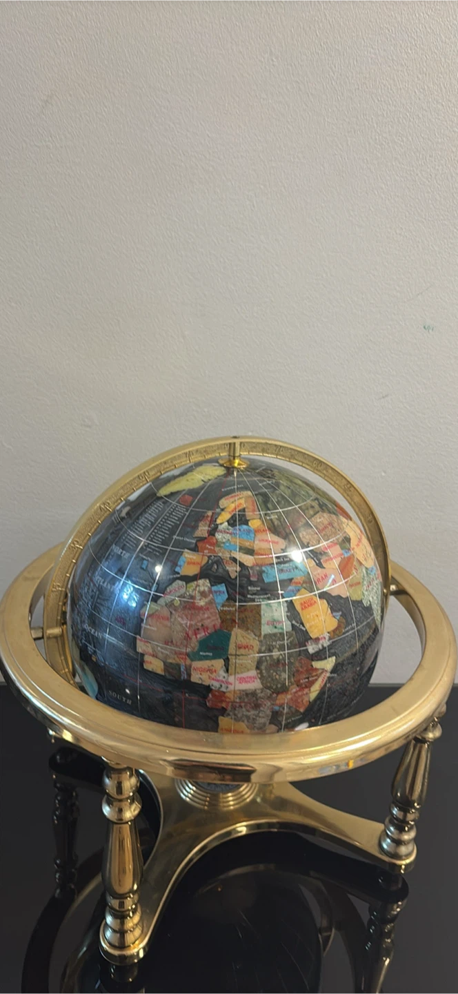Decorative Gemstone Globe on Brass Stand