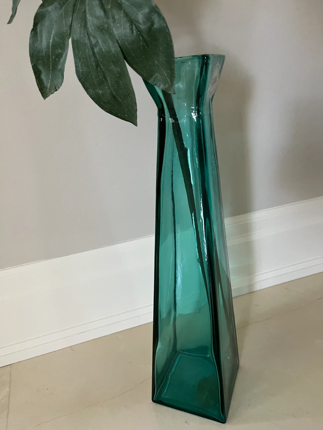 Teal Glass Vase with Geometric Design - photo 2