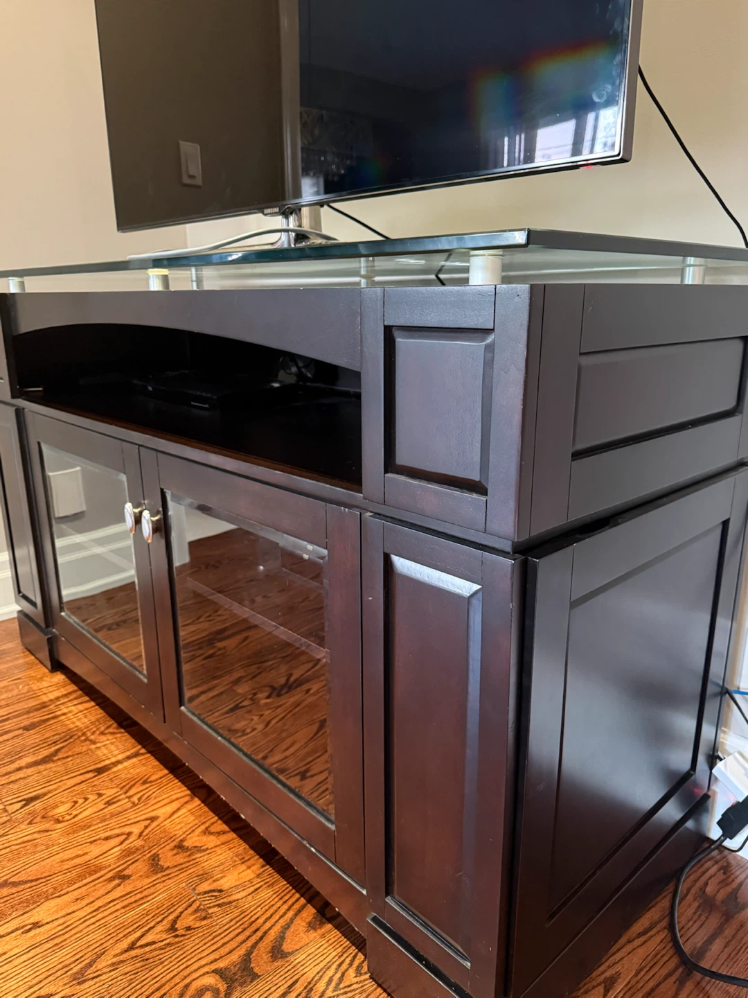Dark Wood TV Stand with Glass Top - photo 2