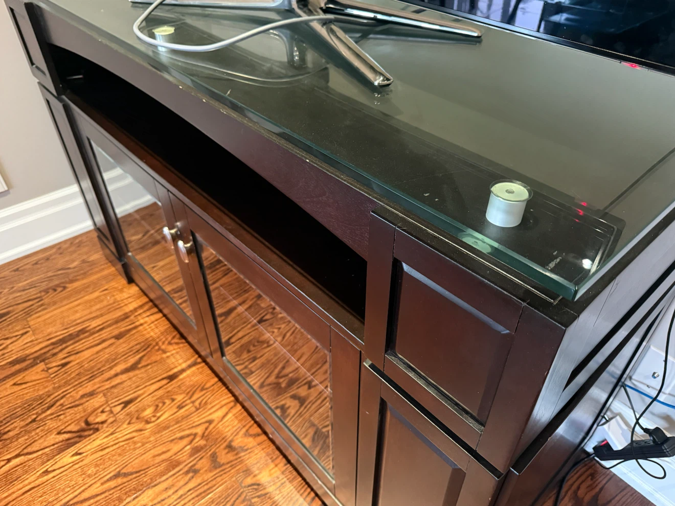 Dark Wood TV Stand with Glass Top - photo 3