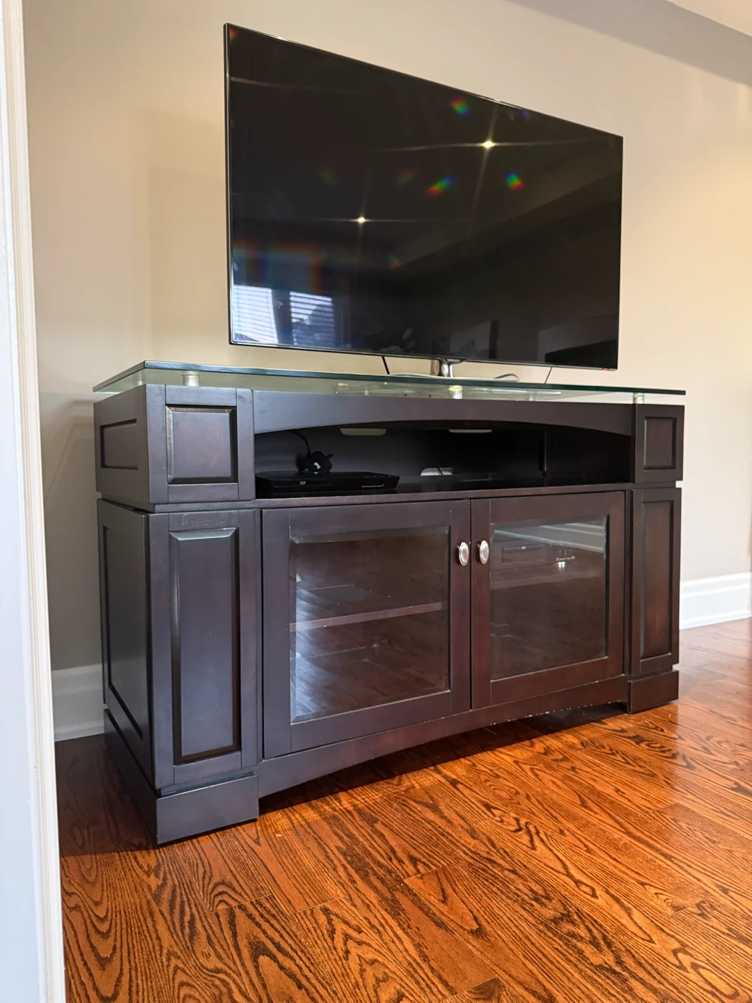 Dark Wood TV Stand with Glass Top - photo 4