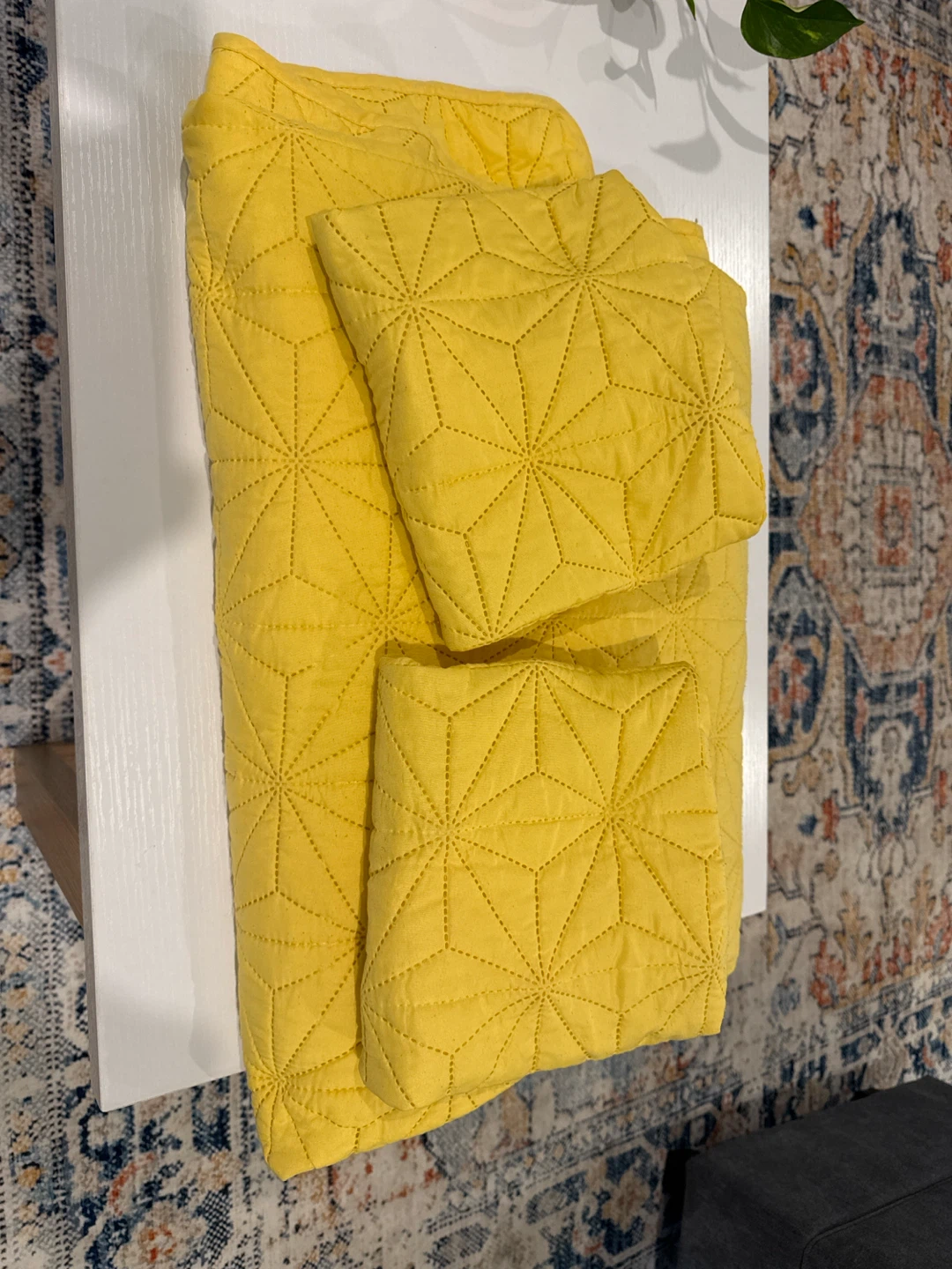 Yellow Quilted Throw Blanket with Star Pattern