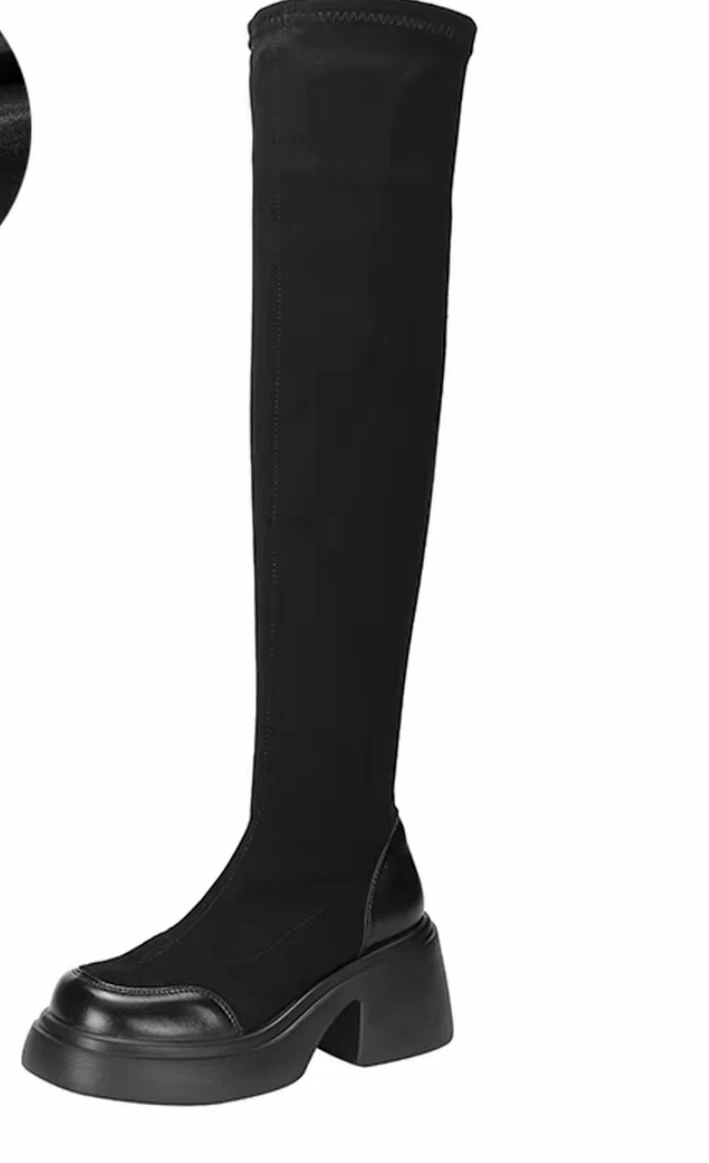 Black Over-the-Knee Platform Boots - photo 2