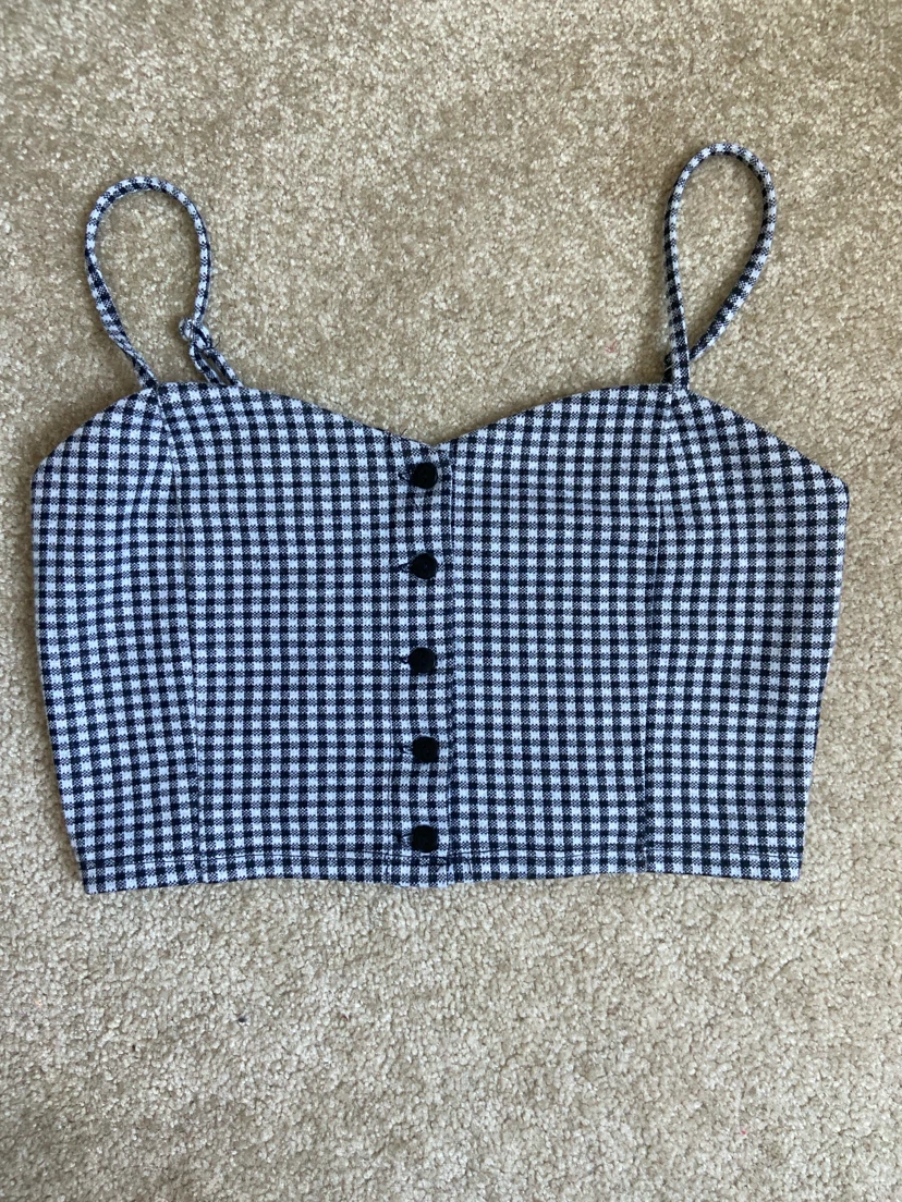 Black and White Gingham Smocked Crop Top
