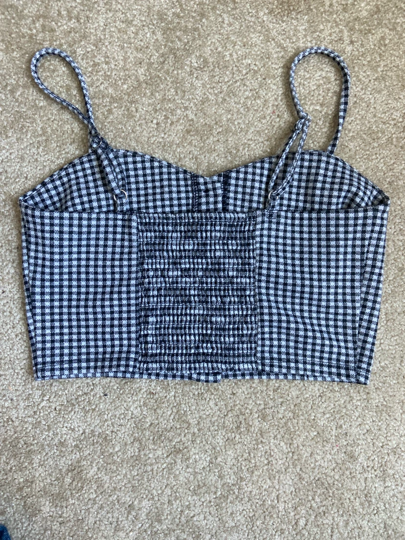 Black and White Gingham Smocked Crop Top - photo 2