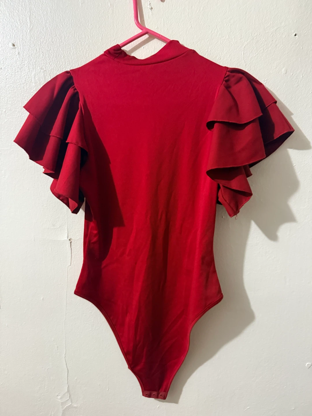 SHEIN Red Ruffle Sleeve Mock Neck Bodysuit - photo 2